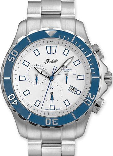Belair Men Diver wrist watches - Steel Chronograph White Dial A9810W/B-WHT.