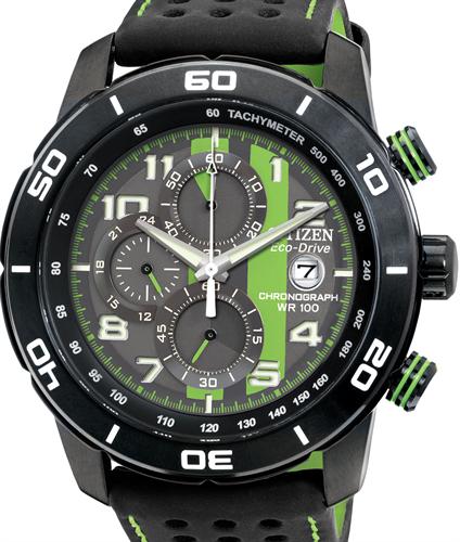 black and green citizen watch